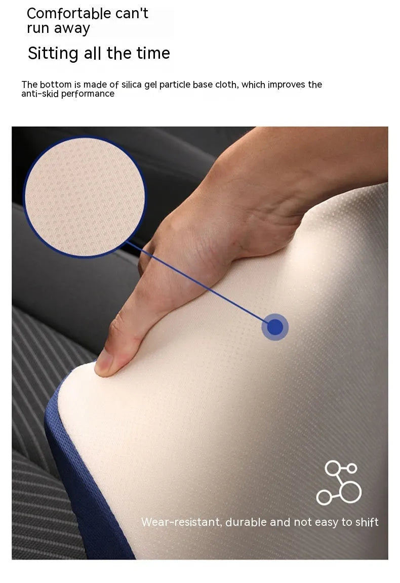 Black car seat cushion adding 6cm of height on a vehicle seat.