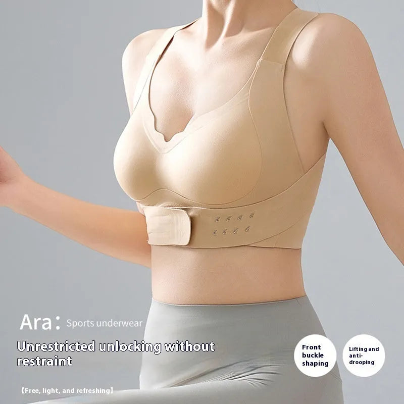 Women's front closure yoga sports bra with back shaping and 3/4 moulded cups