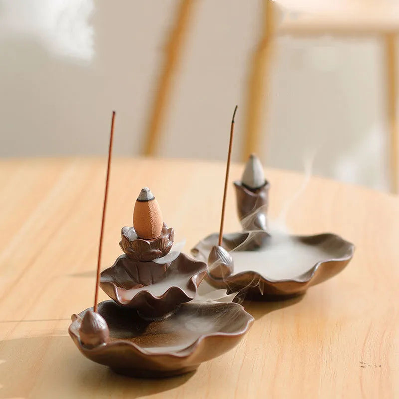Purple clay ceramic reverse flow incense burner with Ge kiln process and new Chinese style design