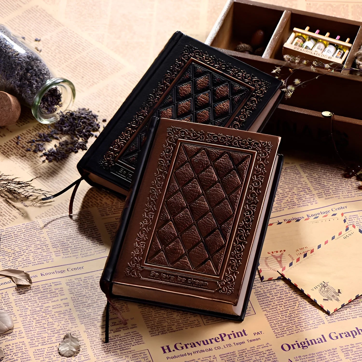A4 embossed faux leather notepad with textured cover in bronze colour.