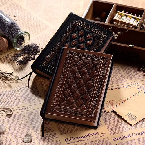 A4 embossed faux leather notepad with textured cover in bronze colour.