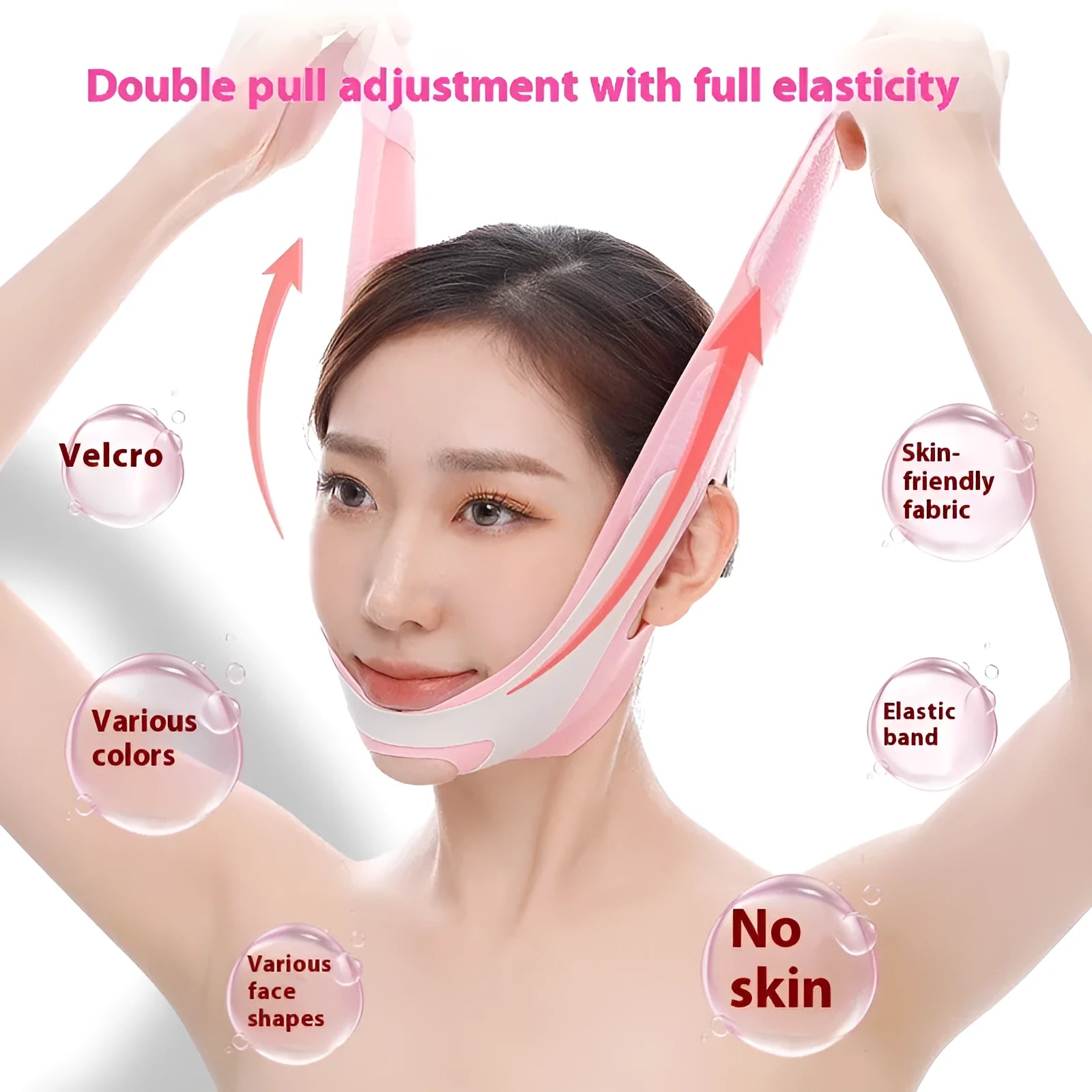 Pink elastic V face bandage for facial contour support and skin tightening applications