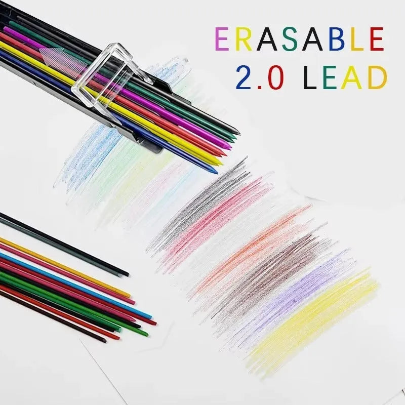 Boxed 0.7mm HB mechanical pencil refill leads in rainbow colours with plastic barrel tubes