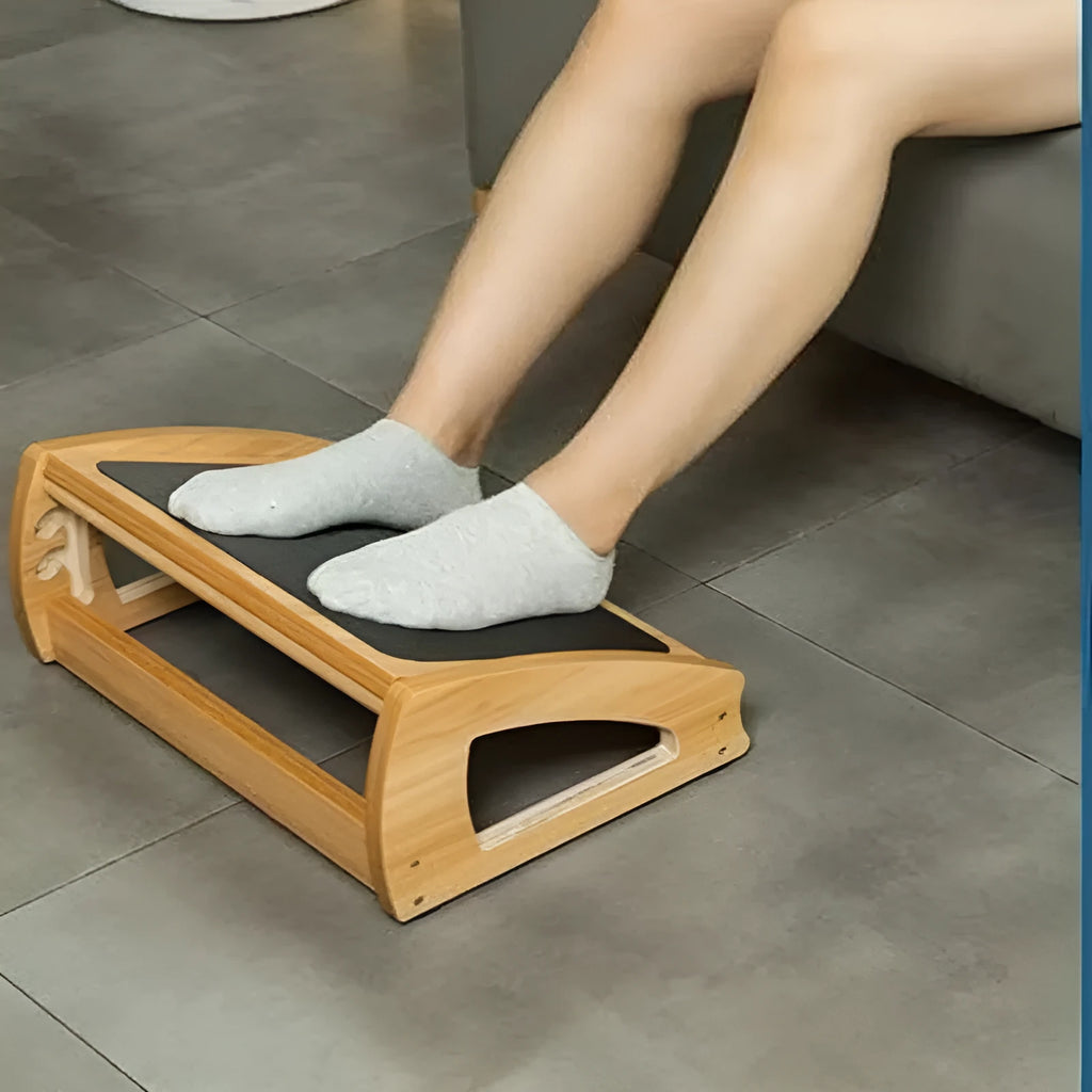Wooden adjustable bamboo office desk footstool in wood colour modern design