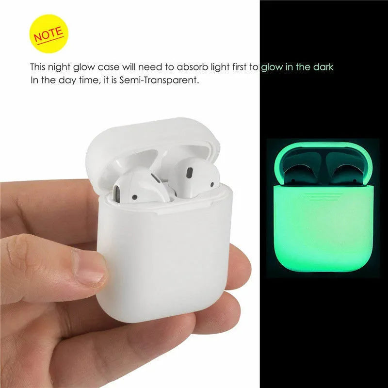 Luminous solid colour silicone flip-open protective case for Apple AirPods.