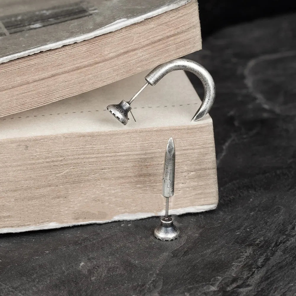 S925 sterling silver punk nail stud earring in straight and curved style options.