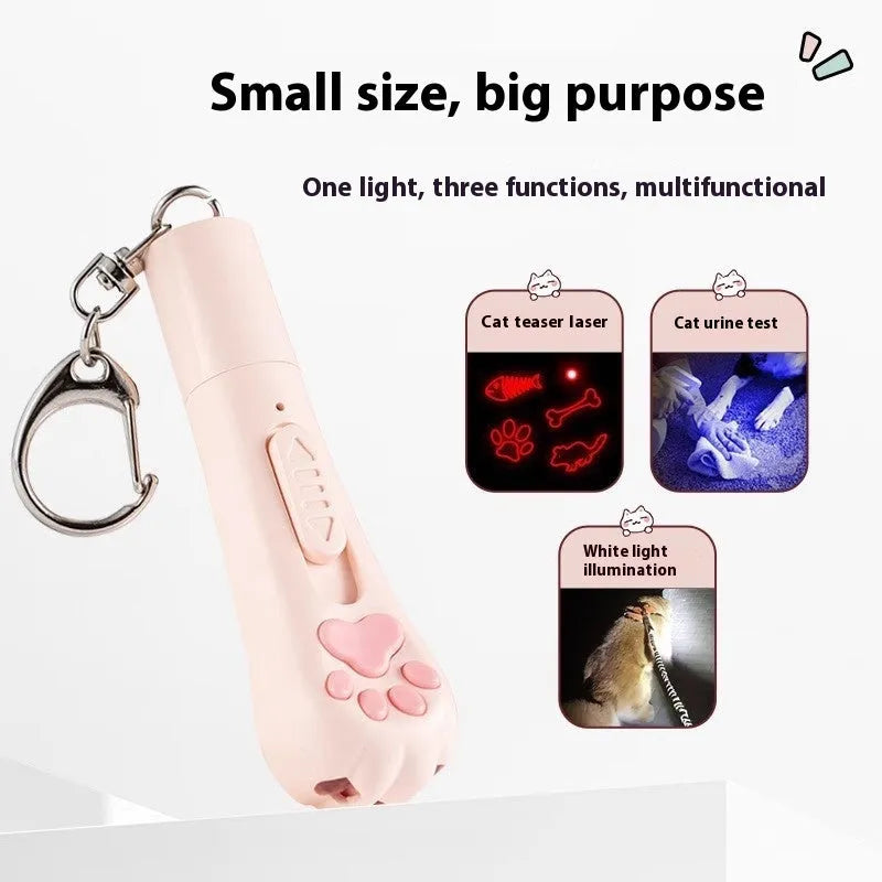 Electronic cat teaser with illuminated wand in cream white, pink, and blue colour options