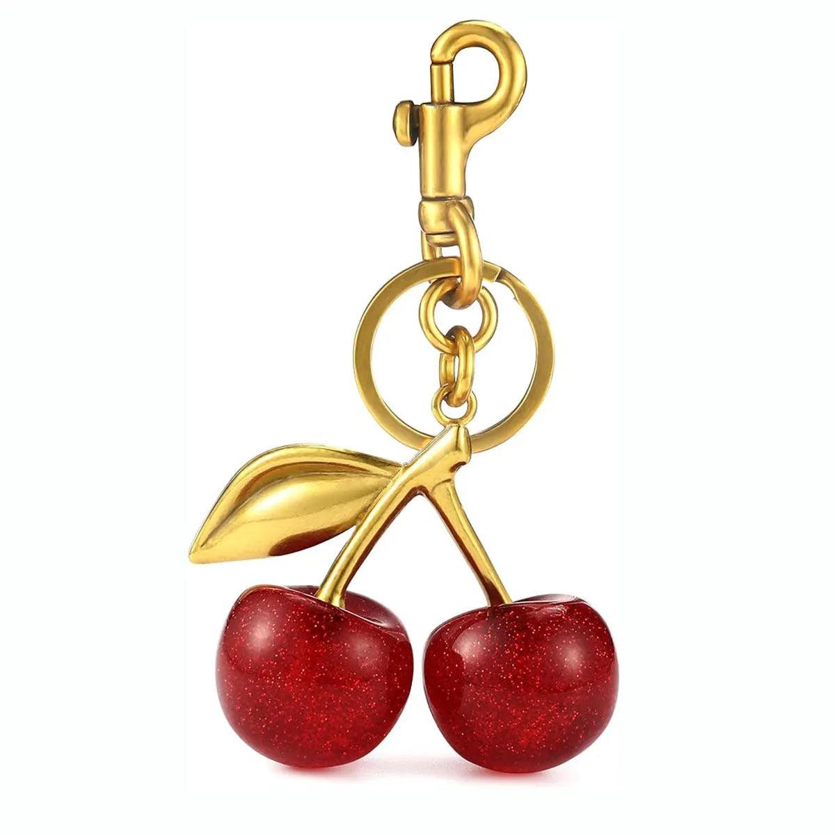Alloy three-dimensional cherry design key ring pendant in red or pink colour options