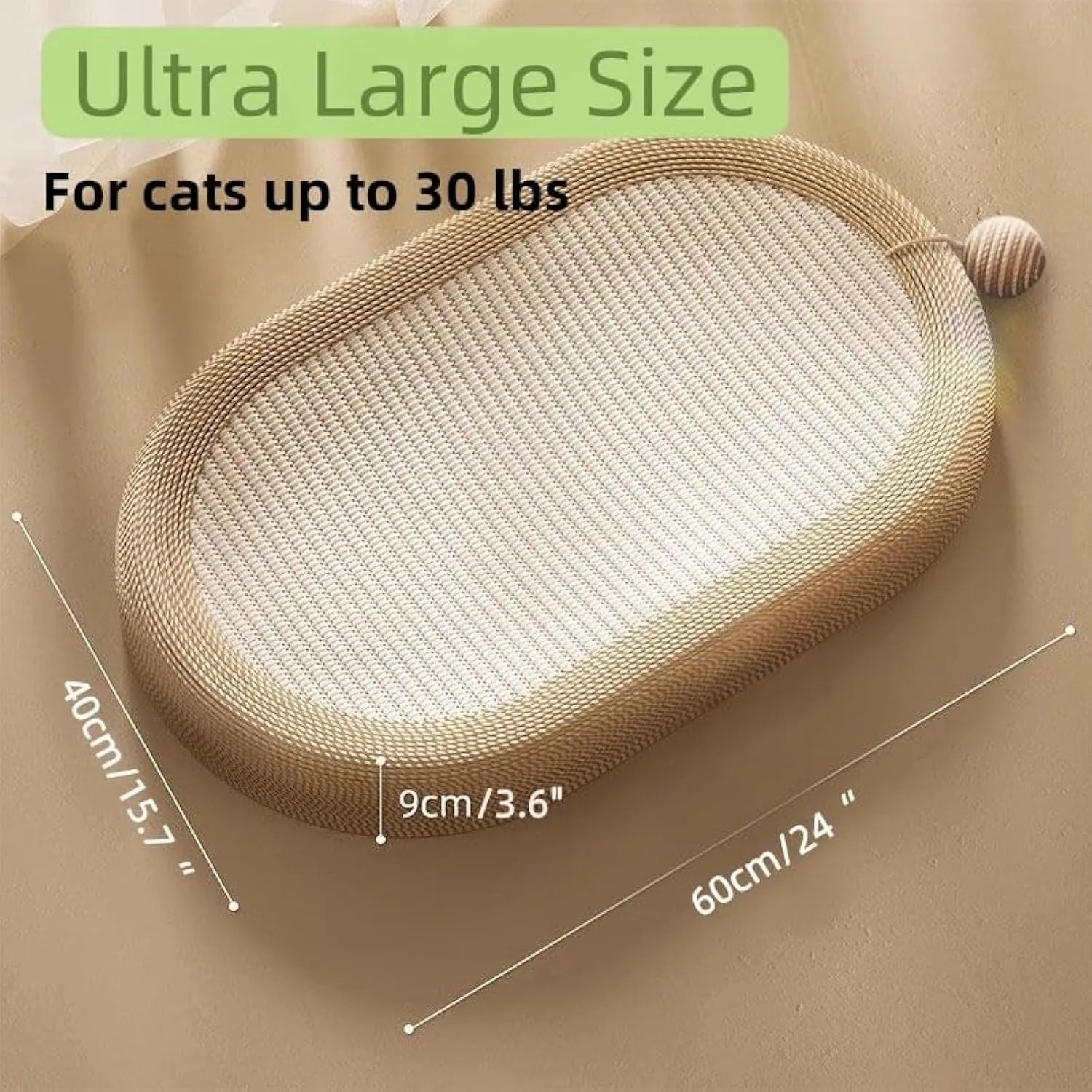 Extra large sisal cat scratching board with integrated raised lounging platform for cats