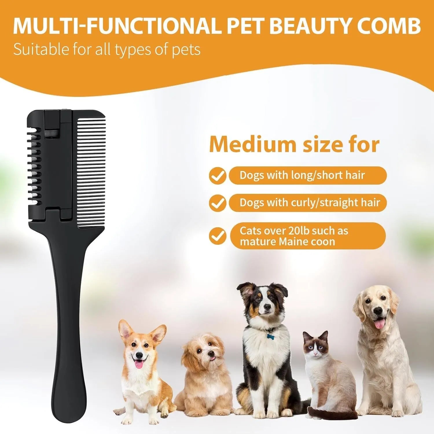 Pet razor comb for dogs and cats with ten spare blades on a white background.