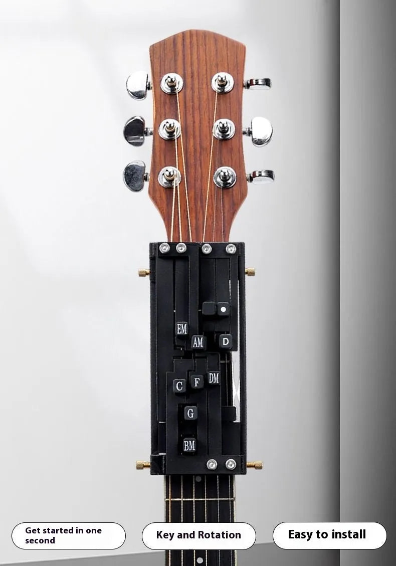 Black double chord maker device for folk guitar novice practice with automatic gear mechanism