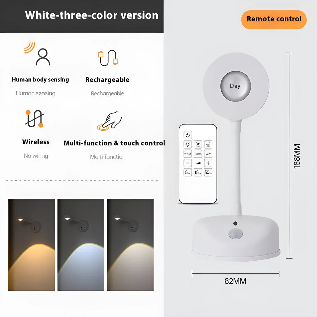 Geometric rechargeable wireless wall spotlight in black and white colours with remote control