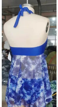Blue women's bikini swimsuit in a briefs style, shown on a mannequin.