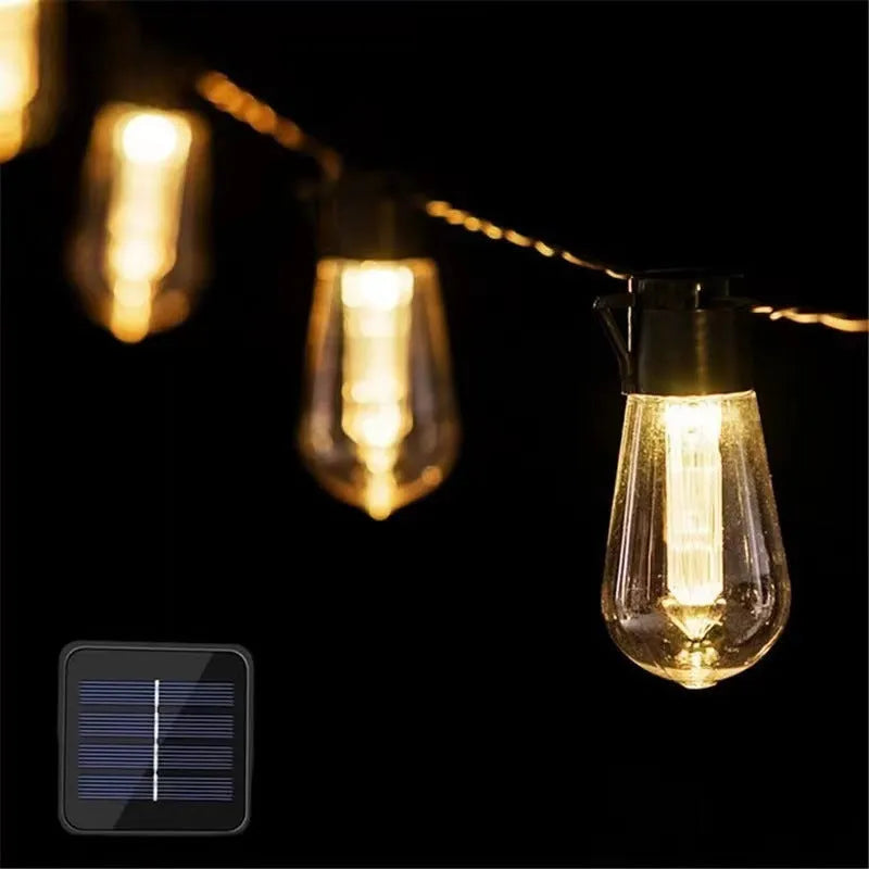 Retro glass bulb string lights 10 metre 40 lamp solar waterproof outdoor garden chain