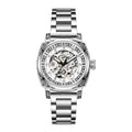 Mechanical wristwatch with luminous dial on leather strap, available in multiple colours including black, red and white