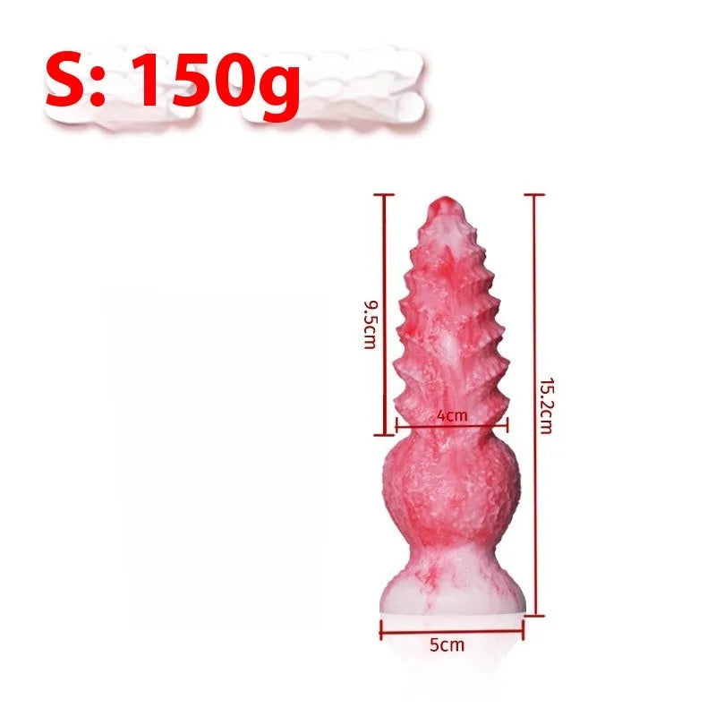 Pink platinum silicone shaped penis masturbation device for adults, shown in Berserker S and M sizes.