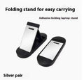 Portable aluminium alloy folding laptop bracket in silver and white colours with 3M adhesive backing
