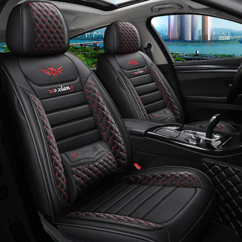 Universal leather car seat cushion with high elastic sponge filler in sports red and gem green colors