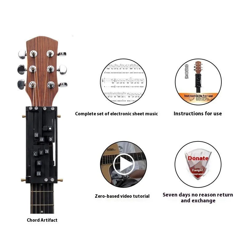 Black double chord maker device for folk guitar novice practice with automatic gear mechanism