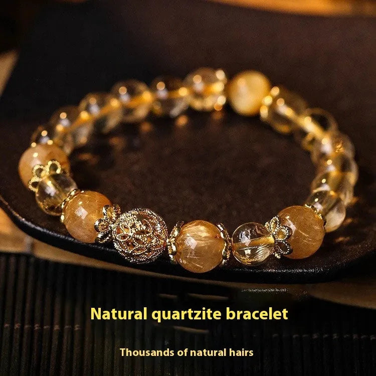 Personality citrine lucky bracelet for women in retro style with yellow gold or amethyst electroplated finish.