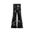 Black shiny patent leather skinny jeans with straight leg design and mid waist