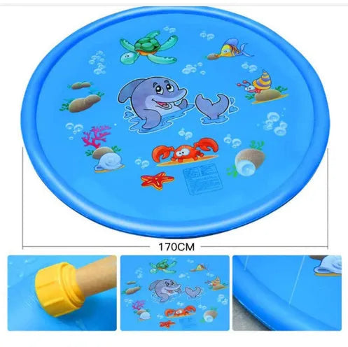 Blue PVC children's water play mat with marine animal designs measuring 100cm or 170cm for garden use