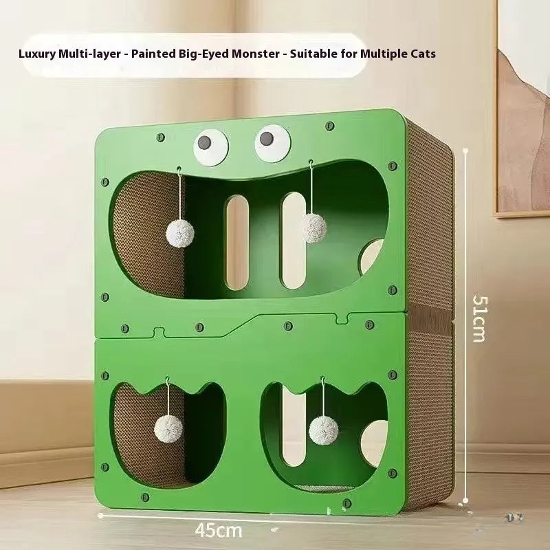 Double-layer cat scratching board nest with wear-resistant surface in cute design options