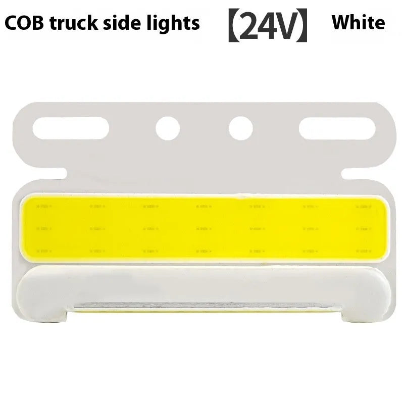 COB LED truck side marker light with aluminium housing in red, yellow, green, blue, or white for 12V and 24V vehicles.