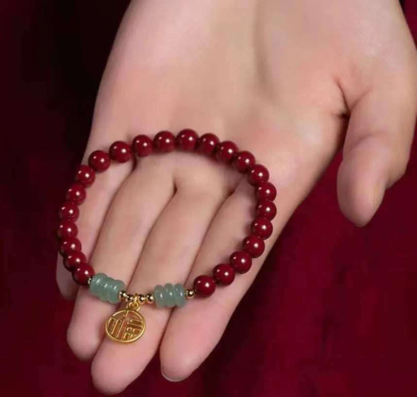 Handcrafted gold cinnabar wave bracelet with copper beads in national style design