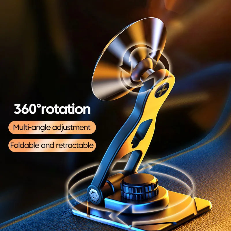 Telescopic folding car phone holder with magnetic mount on vehicle dashboard