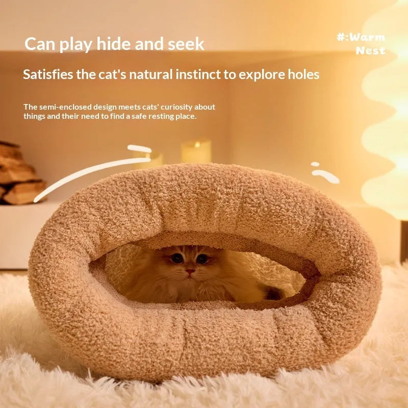 Warm cat bed sleeping bag in cotton fleece, thick corduroy and lamb fleece, sizes S M L, Brown Grey-Blue Beige