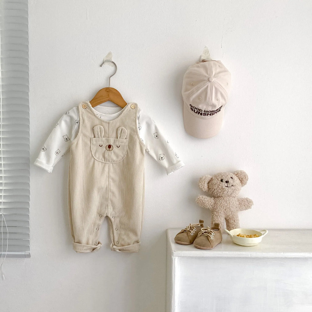 Infant clothing set with pullover shirt and suspender trousers, cotton blend, cartoon pattern, spring autumn, sizes 66-100 yards