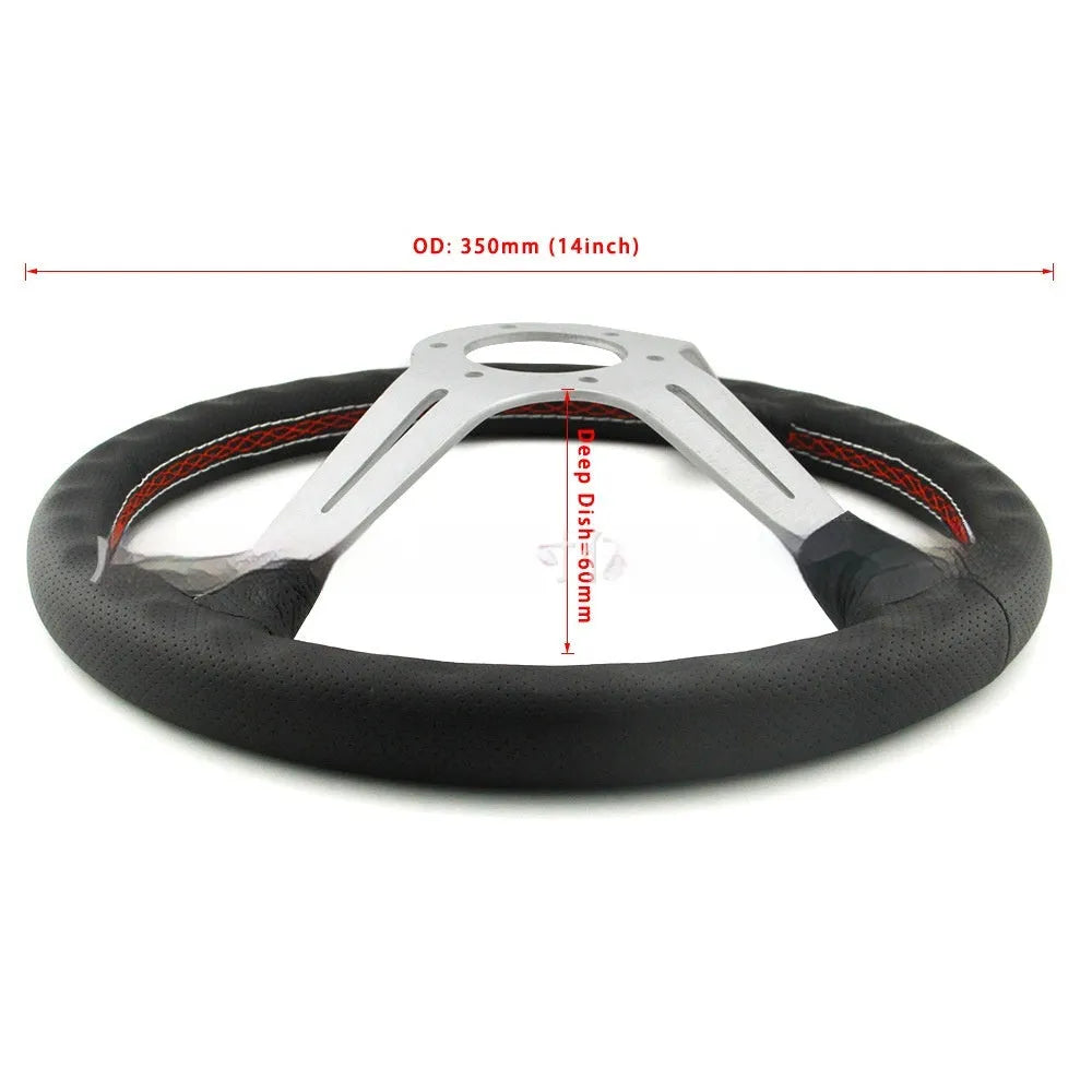 14-inch leather steering wheel with middle concave design showing black skeleton structure