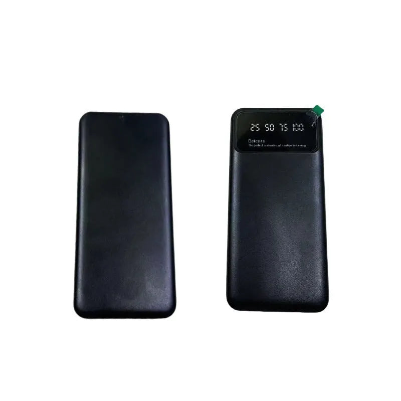 Black ultra-thin power bank showing compact 67x14x140mm dimensions with 10000mAh capacity display