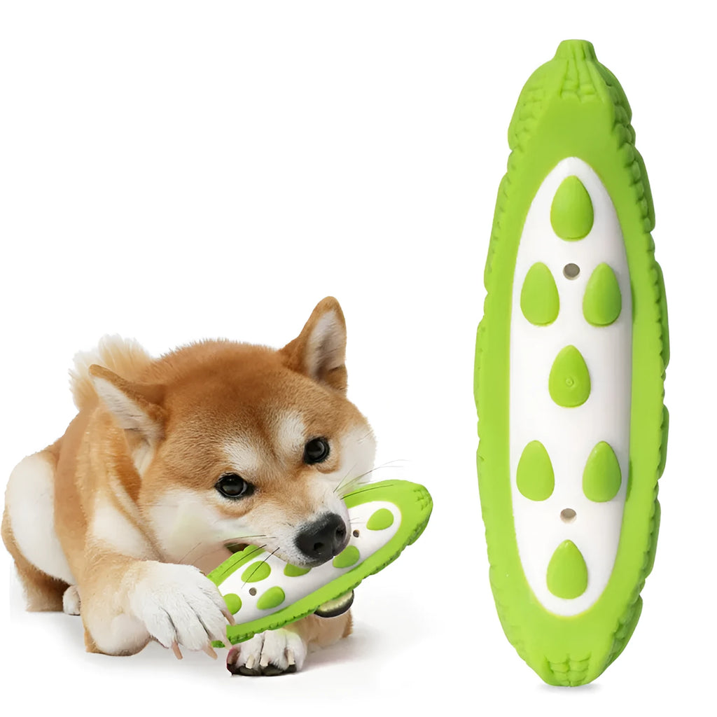 Green and purple simulation bone dog chew toys shown in large and small sizes