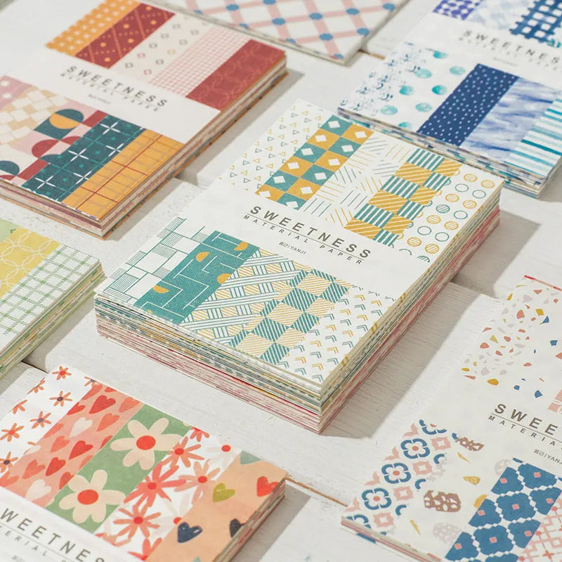 50 pieces of dessert-themed retro collage note paper in ten pastel colours measuring 56x83mm