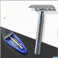 Superior double-edged safety razor, blade, and storage box shaving kit.