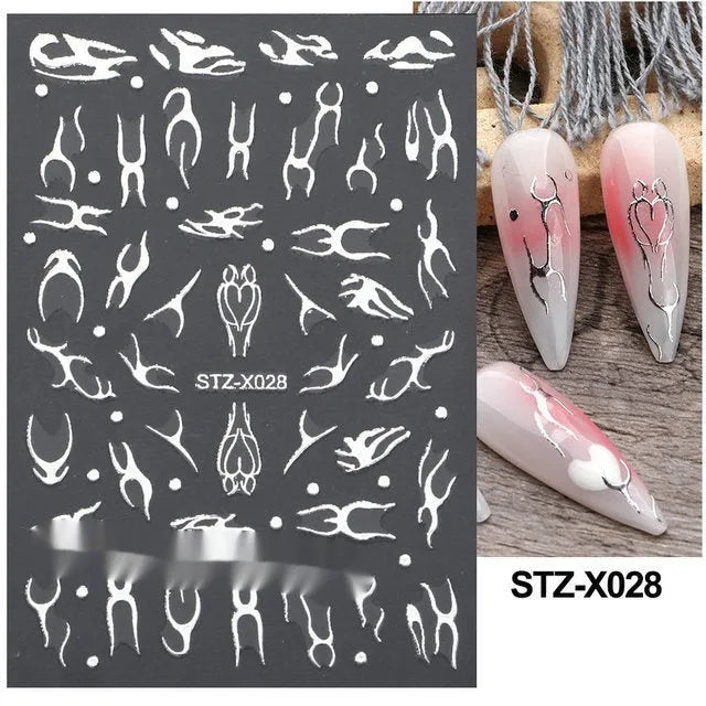 Cartoon nail art stickers with black and silver strip love pattern design
