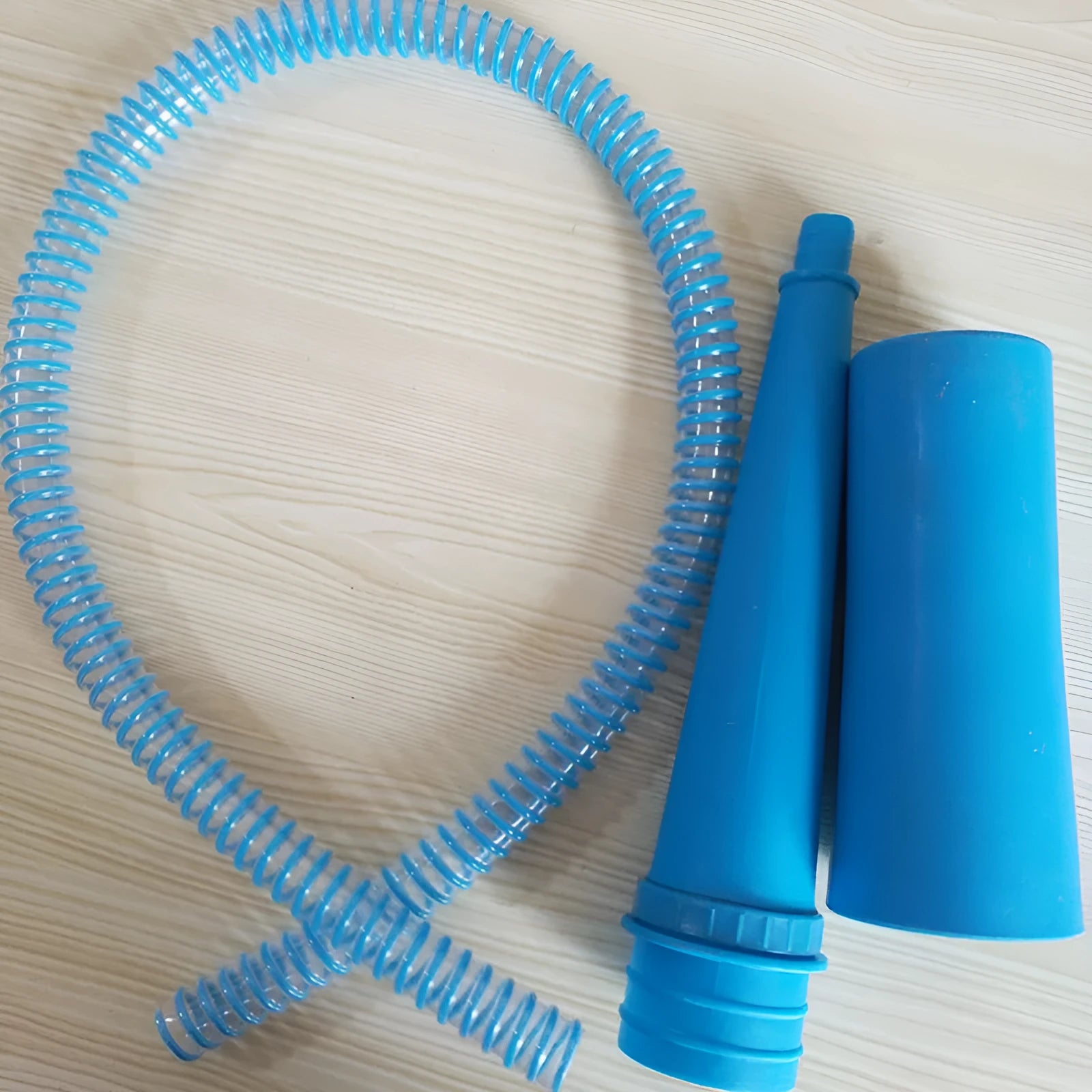 Blue plastic suction pipe vacuum cleaner accessory measuring 114cm length with round head and storage bags