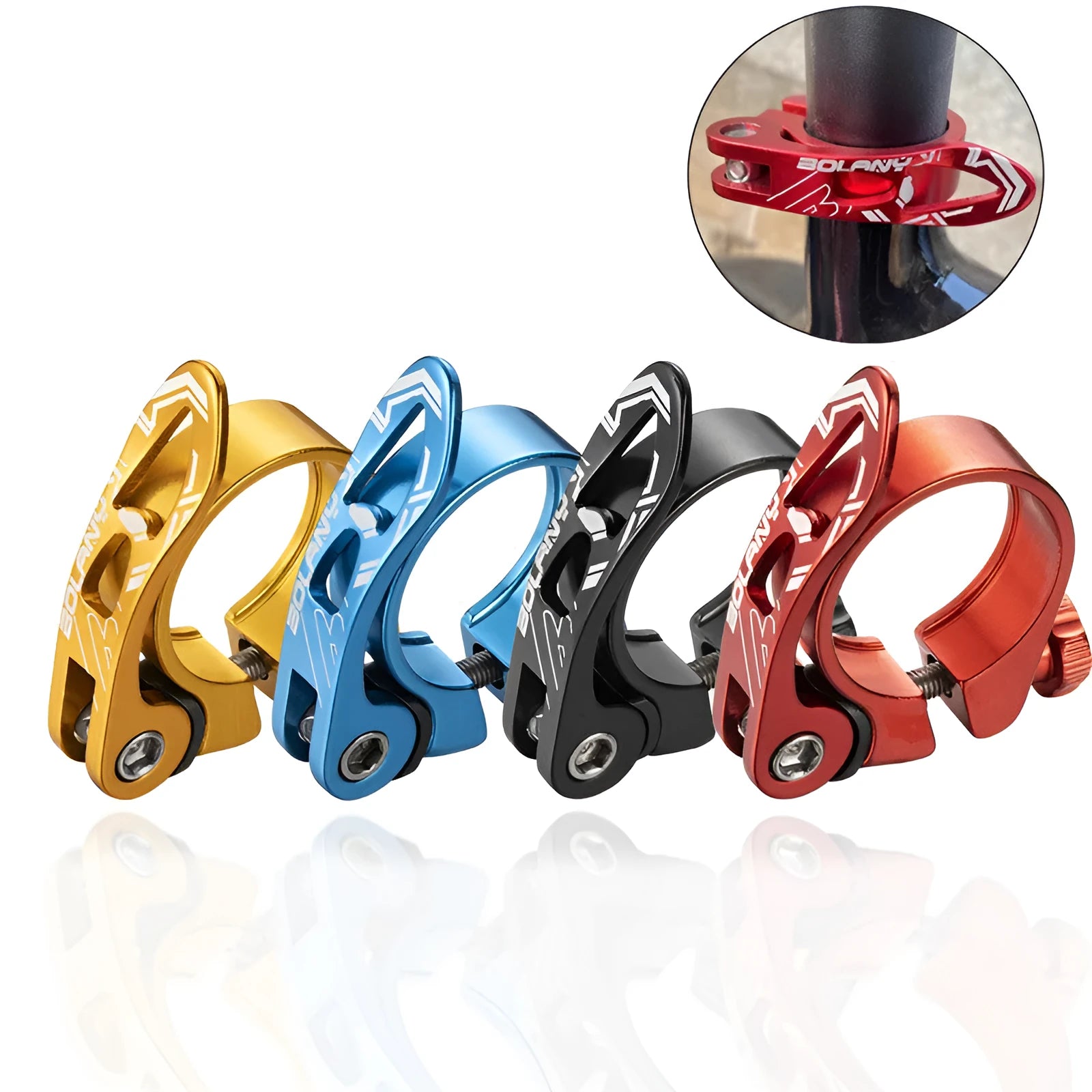 Aluminium alloy bicycle seat post clamp in black red gold blue for 31.8mm and 34.9mm mountain bike frames