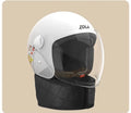 Blue winter electric bicycle helmet with attached ear scarf and a clear anti-fog visor.
