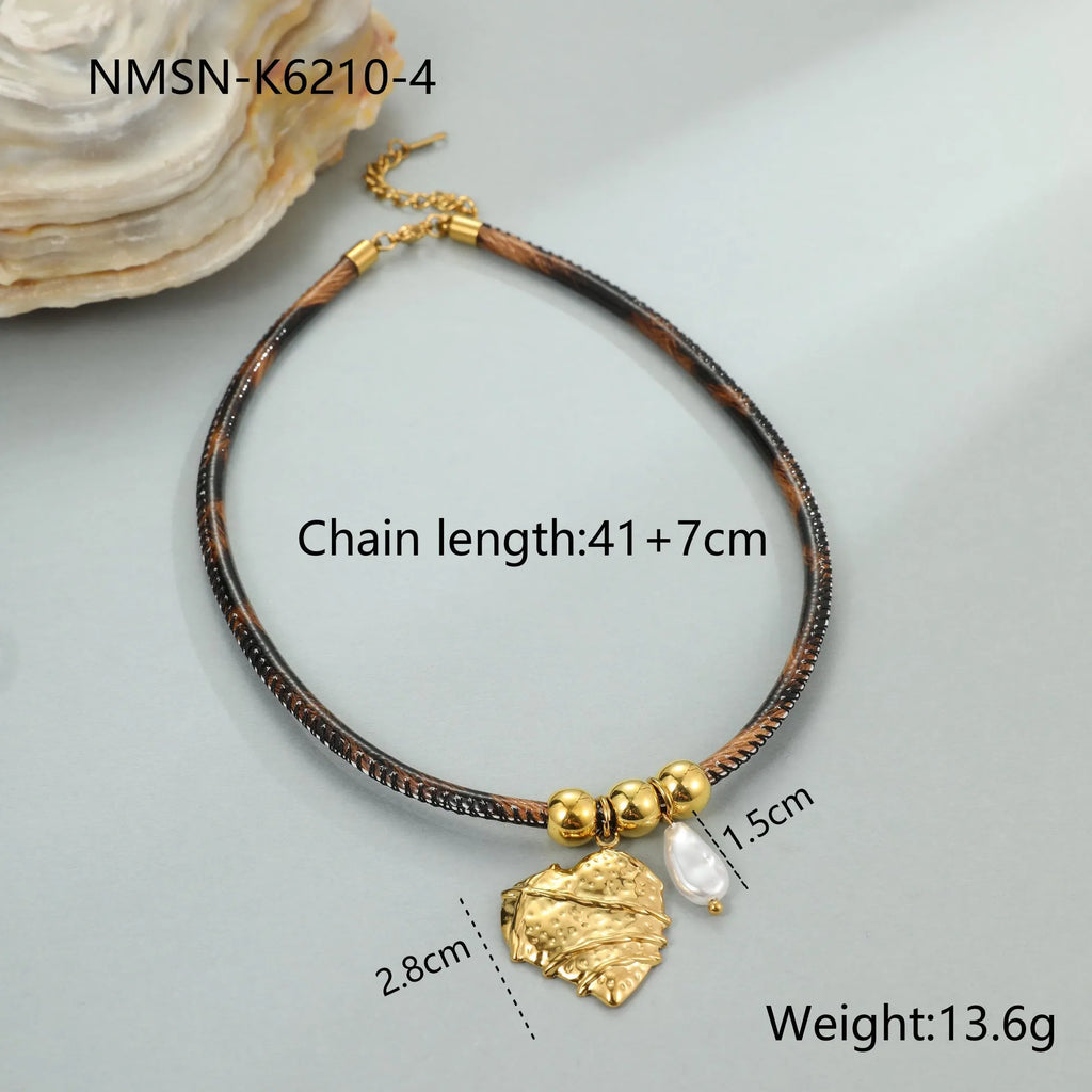 Geometric leopard design stainless steel necklace with 18K gold electroplated finish on adjustable 41-50cm chain