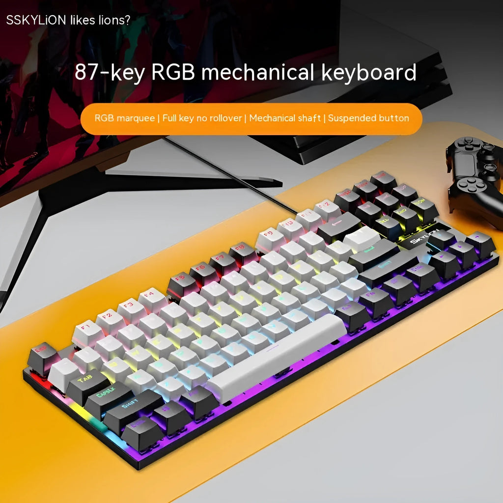 K87 mechanical keyboard with metal case in selected colour, showcasing green or red mechanical key switches.