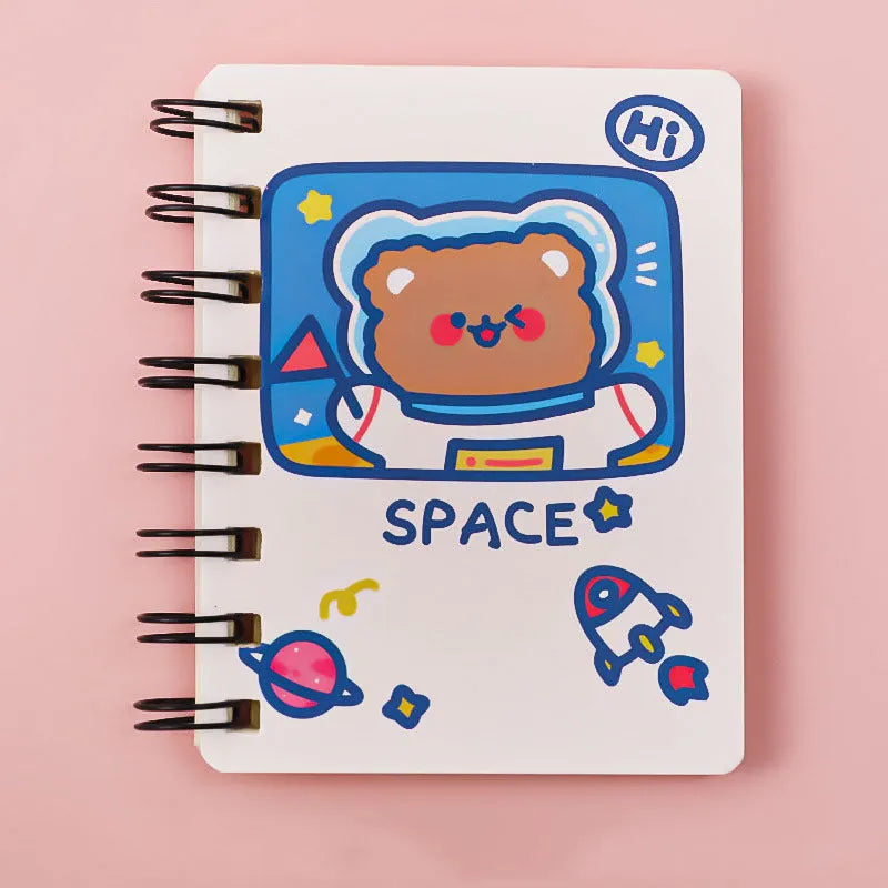 Astronaut themed A5 flipped pocket notebook showing cover design choice and size.