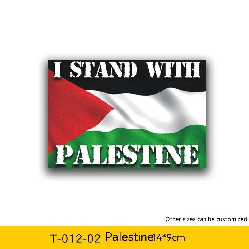 Palestinian flag car decal sticker on a vehicle window, showing PET material durability.