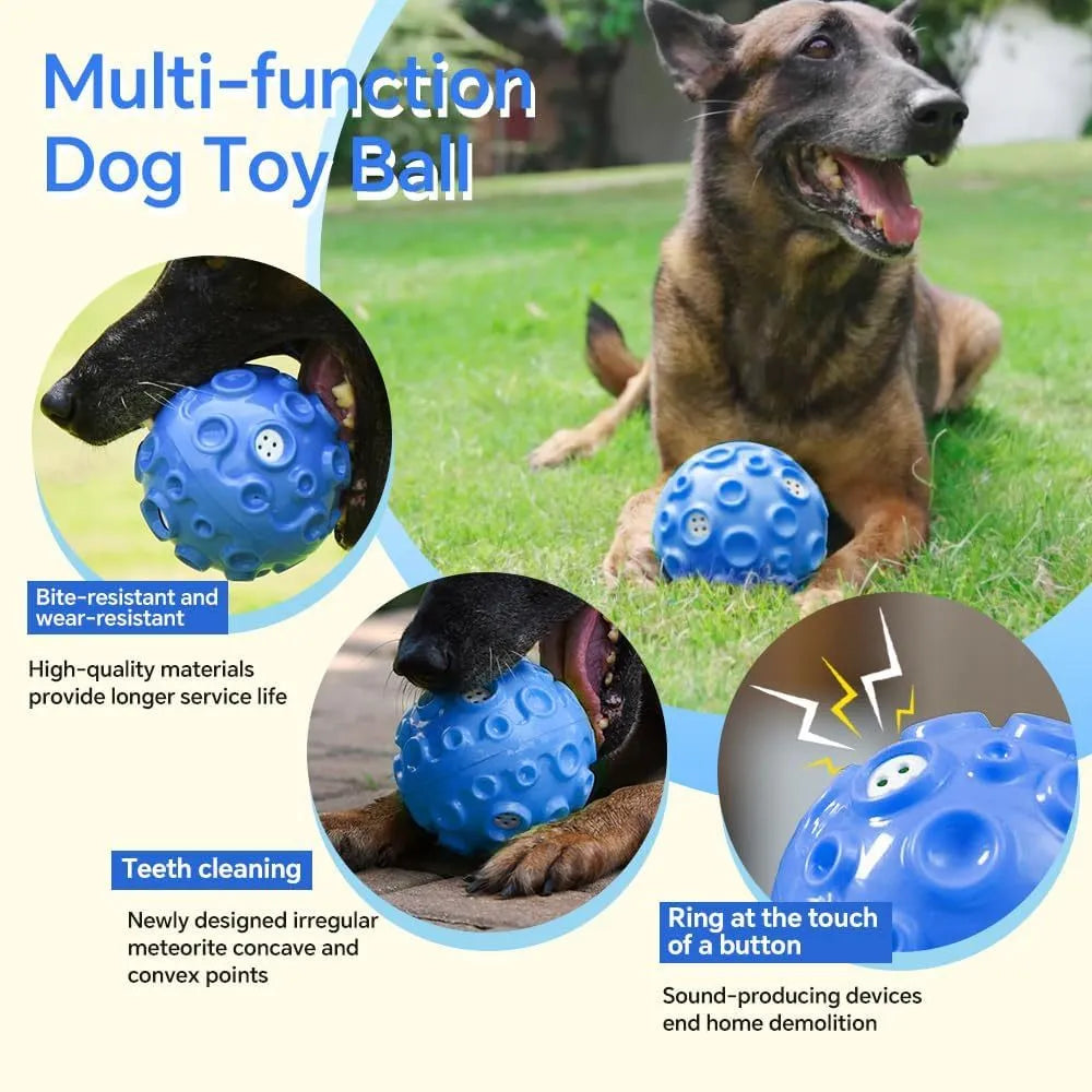 Durable rubber dog ball toy with meteorite-shaped bumps in assorted colours for aggressive chewers