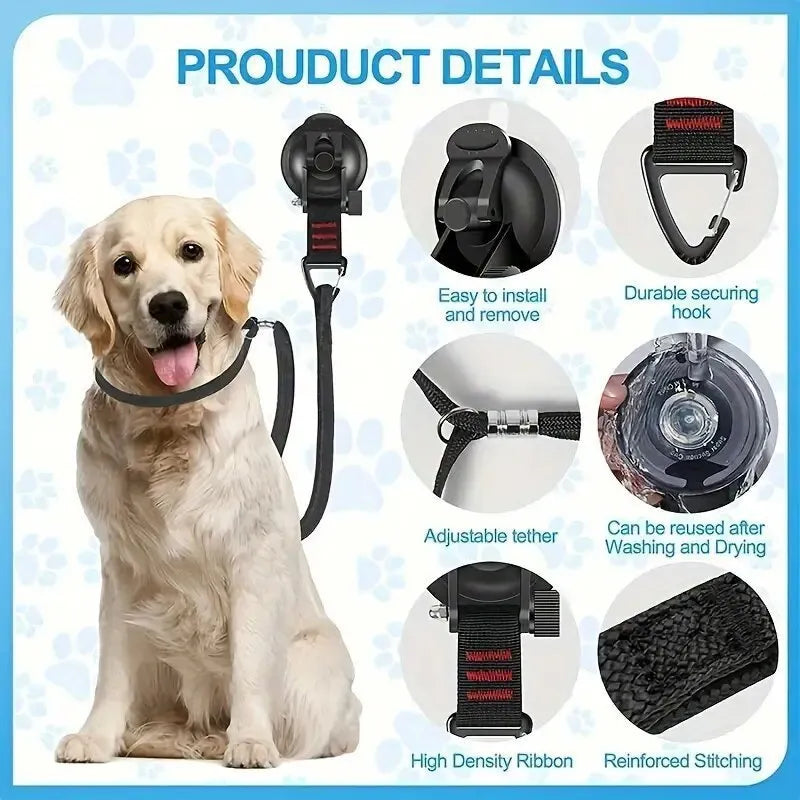 Pet bathing restraint set with suction cup handcuffs and traction ropes in black and blue colour options