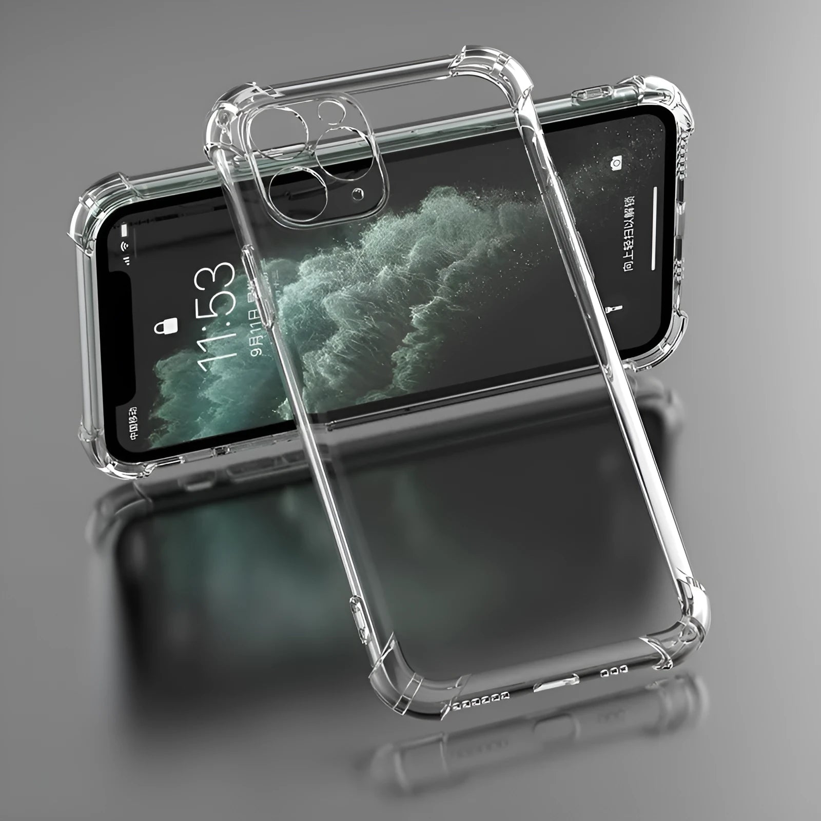 Clear transparent shockproof TPU case for iPhone on a table