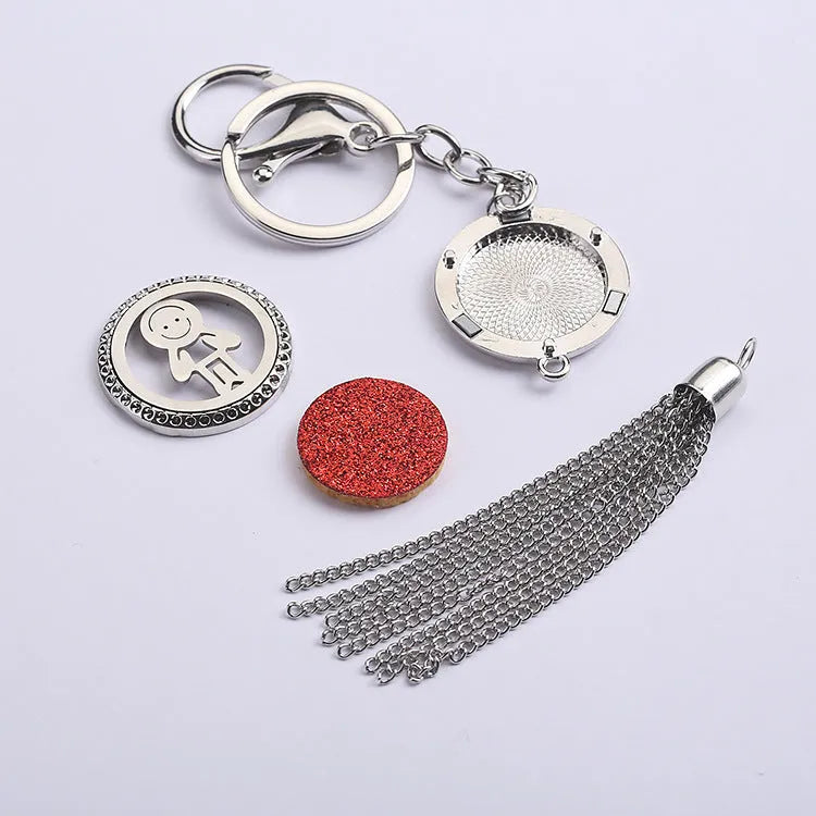 Alloy car pendant with coloured tassel and 50cm chain for aromatherapy fragrance diffusion