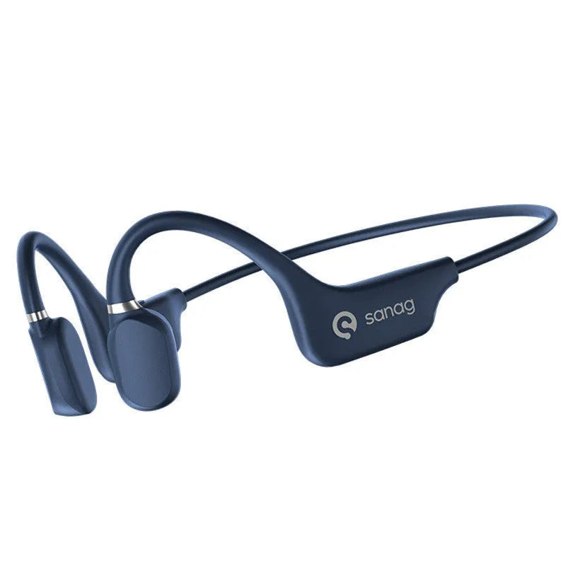 Wireless bone conduction Bluetooth headset in neckband style, shown in various colours including China Red and Mint Green.